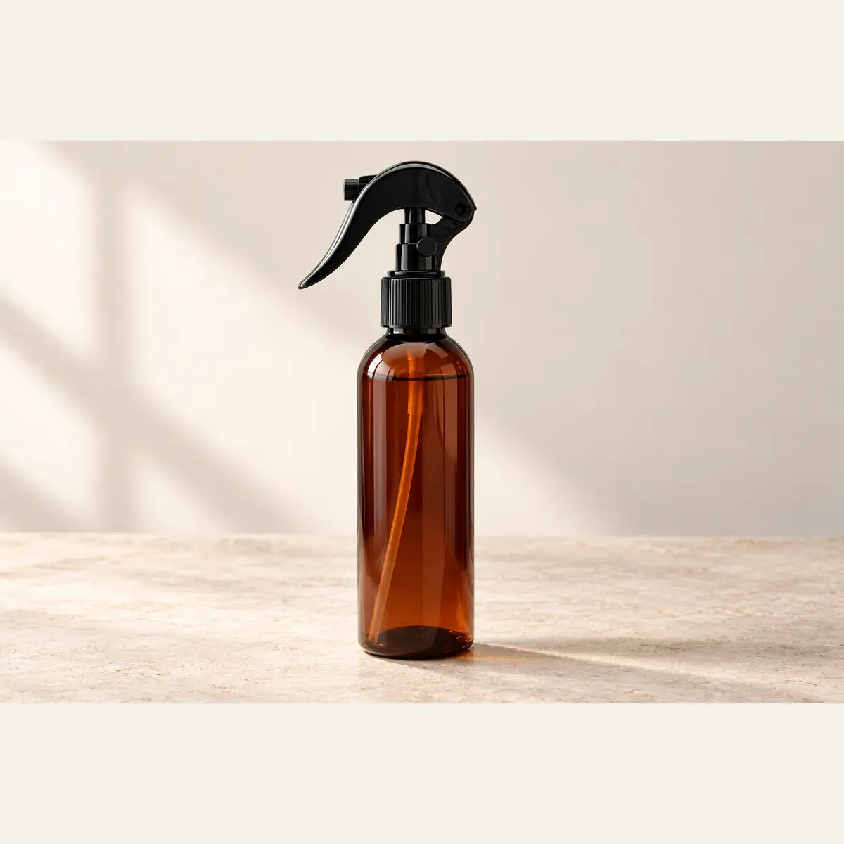 Amber Spray Bottle photographed on a warm neutral studio background